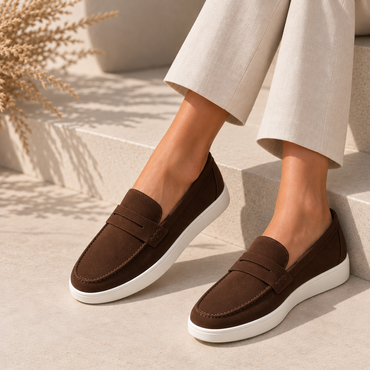 Mocasín Casual De Mujer Efecto Ante