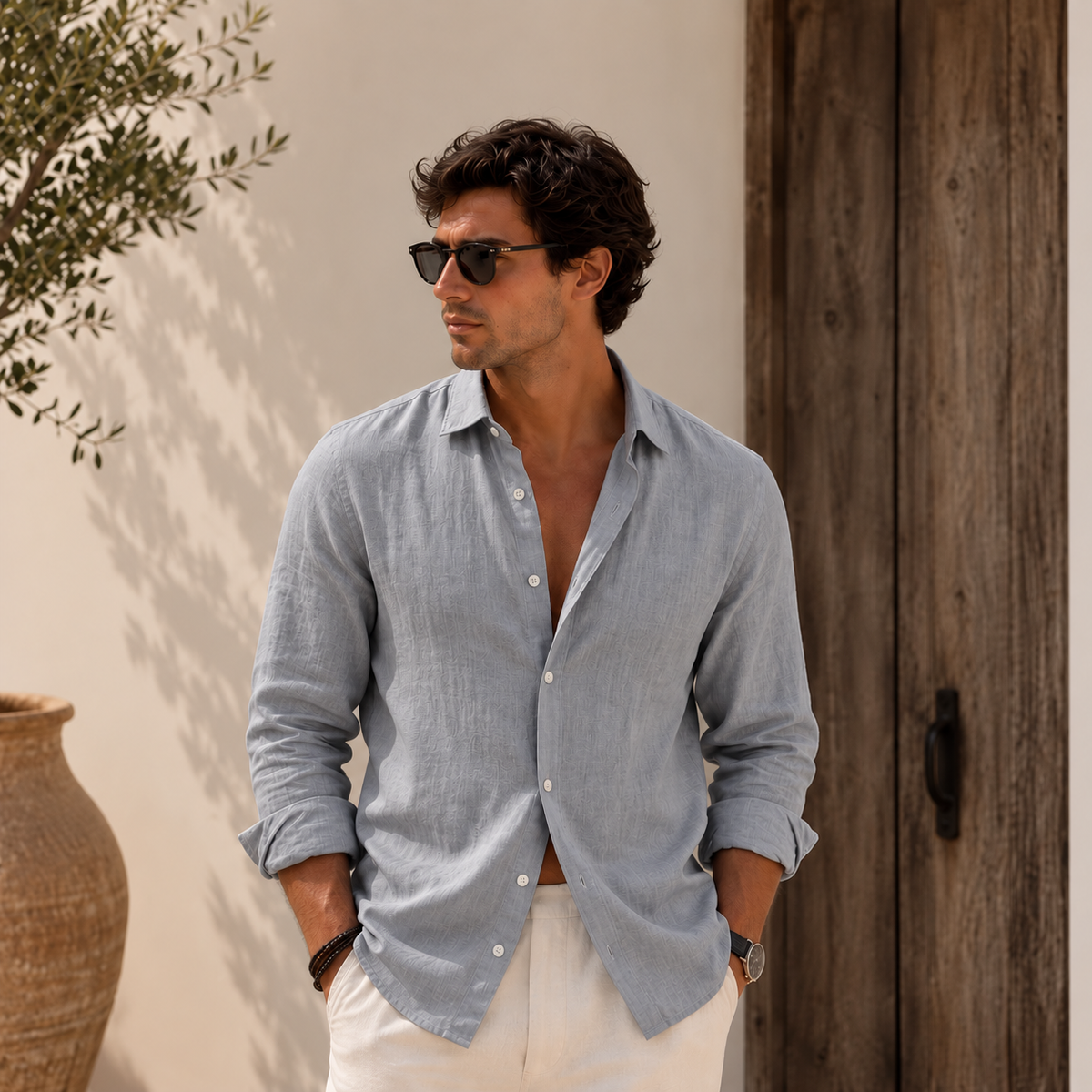 Camisa coreana de lino