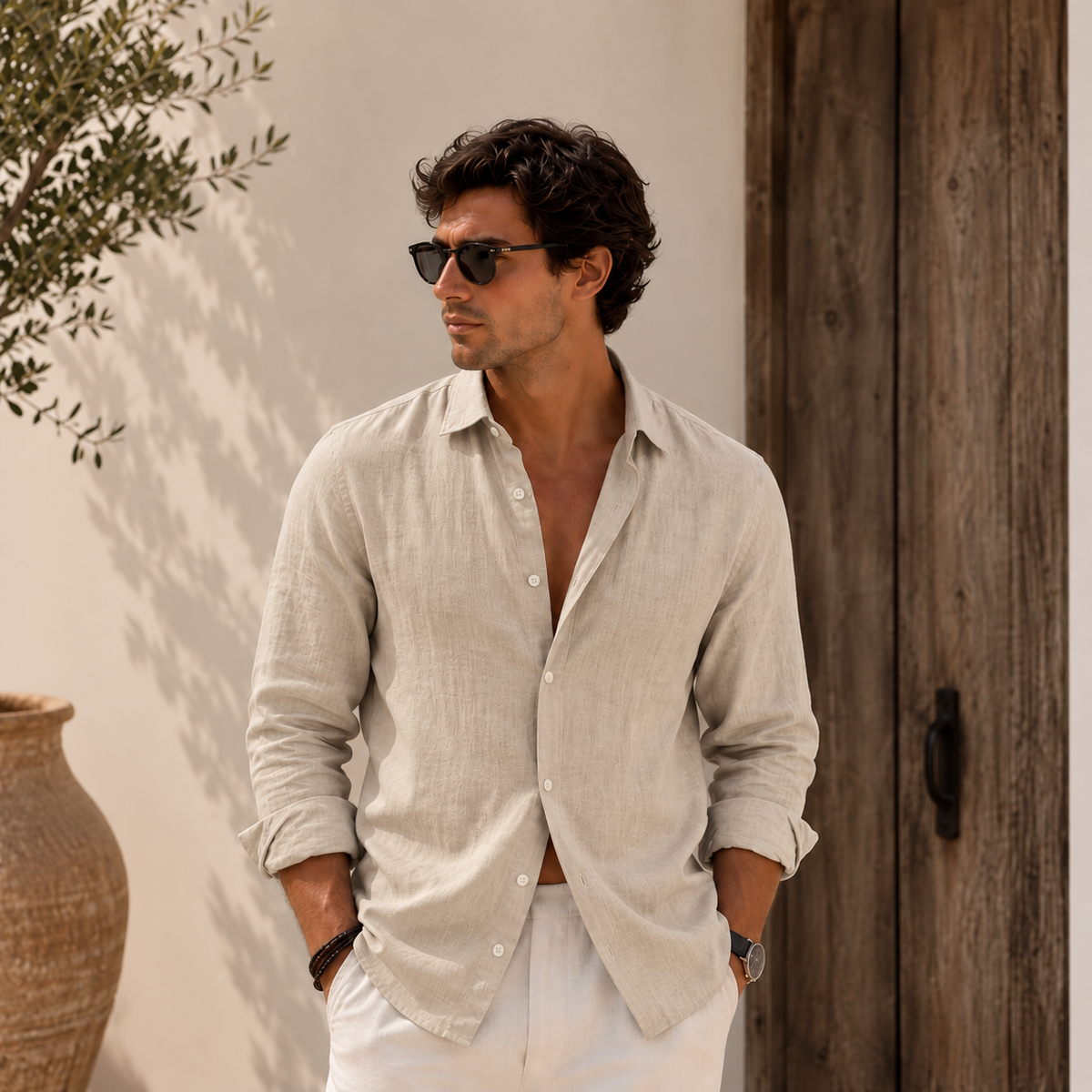 Camisa coreana de lino