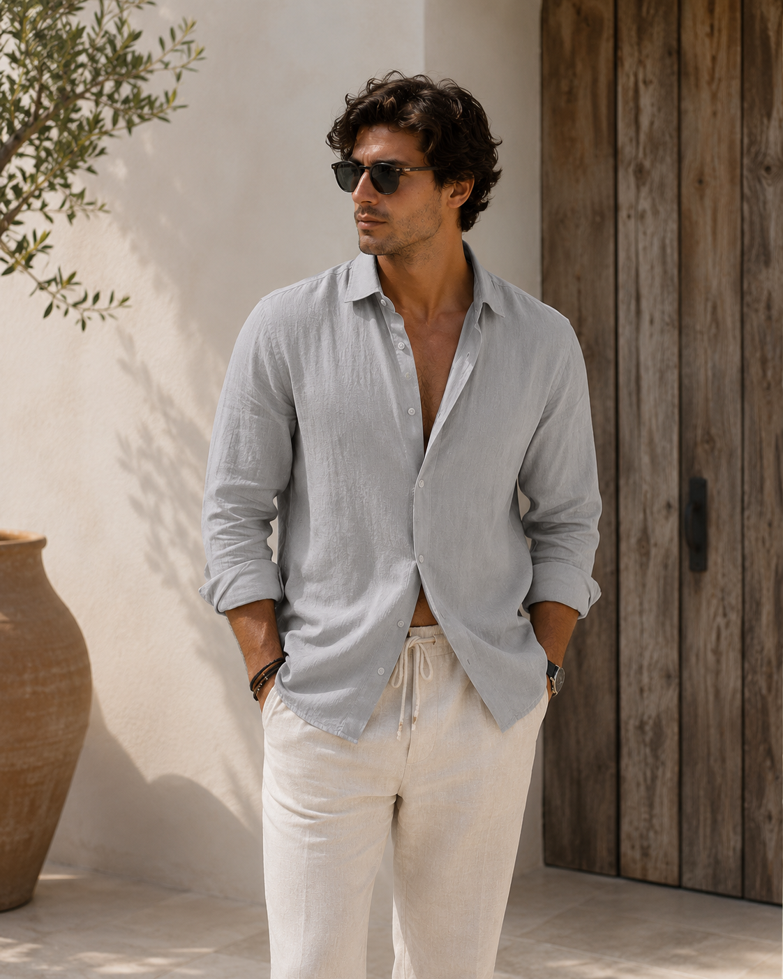 Camisa coreana de lino