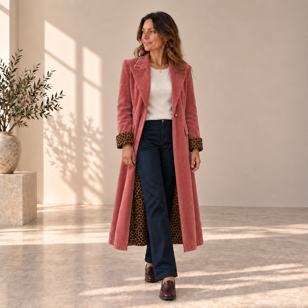 Abrigo Carlota | Rosa con detalles de leopardo