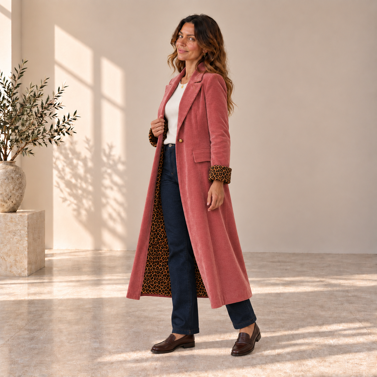 Abrigo Carlota | Rosa con detalles de leopardo