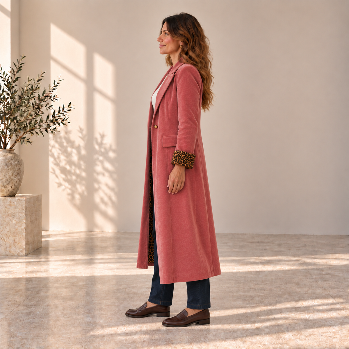 Abrigo Carlota | Rosa con detalles de leopardo